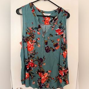 Market & Spruce Prat Henley Sleeveless Blouse. XXL. Teal with floral print.